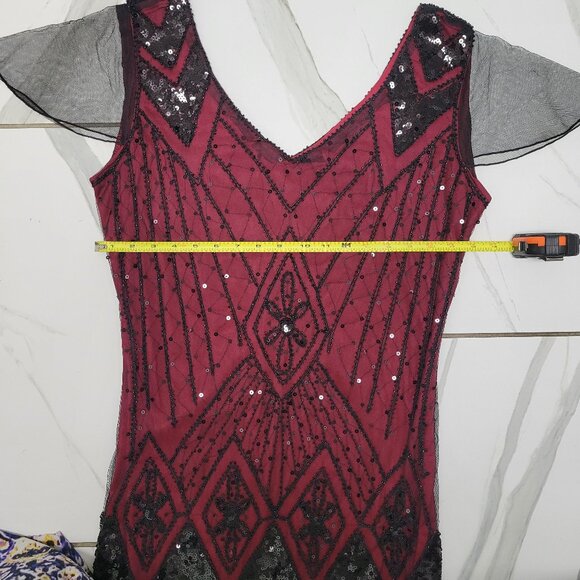 1920s style Costume formal party red dress with Lace and sequins overlay xs/sm - Picture 7 of 13